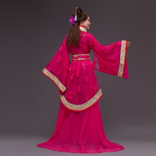 Women's chinese folk dance costumes for female red blue fuchsia fairy ancient traditional photos princess cosplay hanfu robes dresses